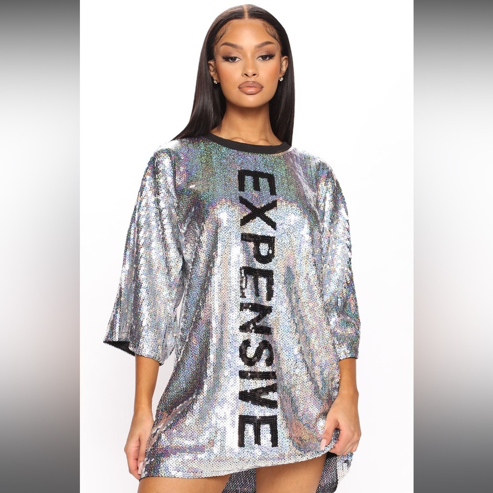 Fashion Nova Sequin Tunic “EXPENSIVE” Small/Medium